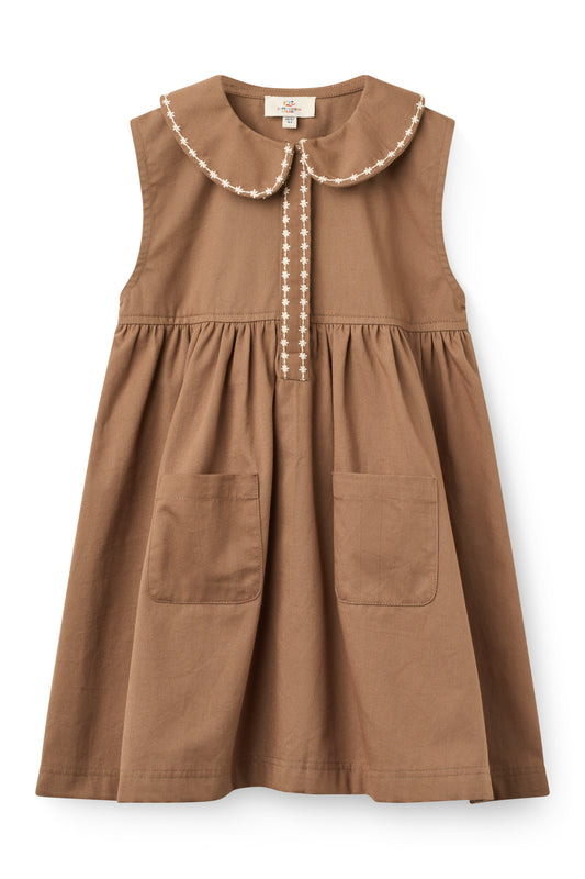 Collar Dress W. Embroidery And Pockets - Walnut