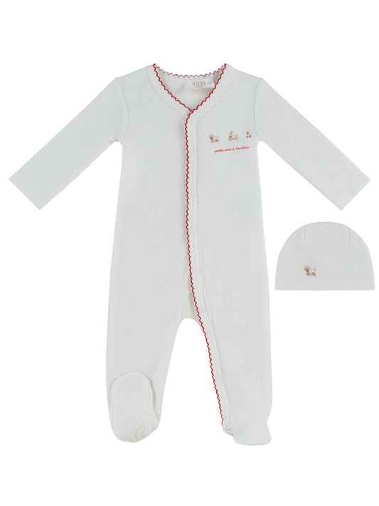 Terry Footie & Hat Set - Red