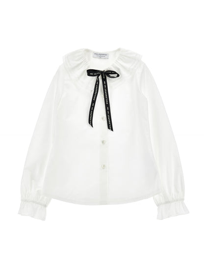 Button Up Shirt With Logo Ribbon Tie - Panina/Nero