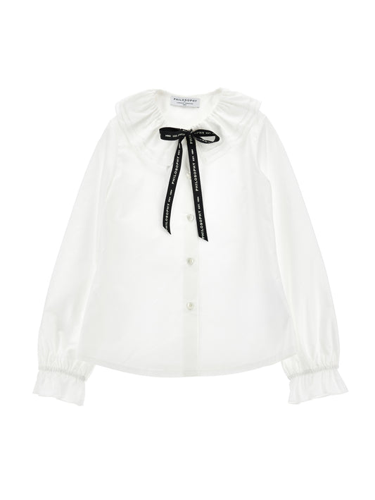 Button Up Shirt With Logo Ribbon Tie - Panina/Nero