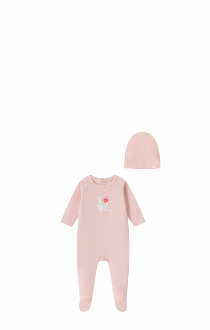 Love Patchwork Footie/Hat - Pink