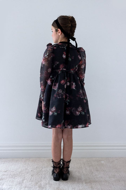 Black Floral Organza Dress - Black Floral