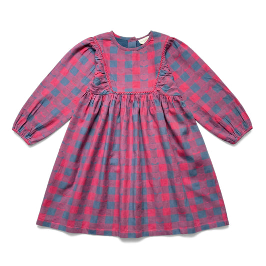 Mahani Long Twill Check Heart Dress - Navy/Burgundy