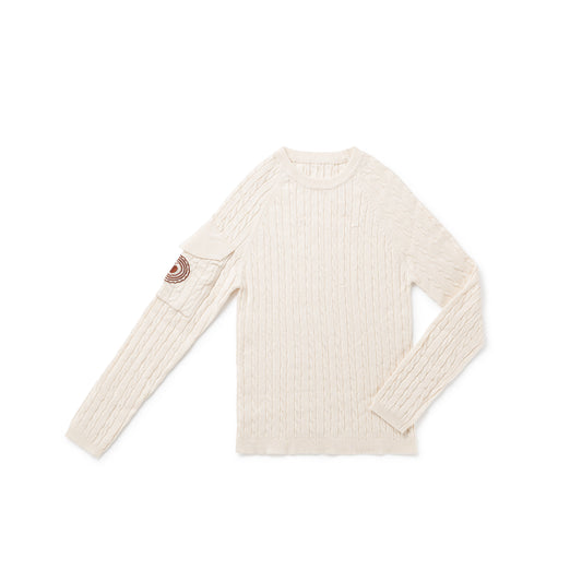 Girl Cableknit Crew — Ecru-kids