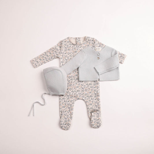 Petite Fleurs Footie/Cardigan-Dusty Blue