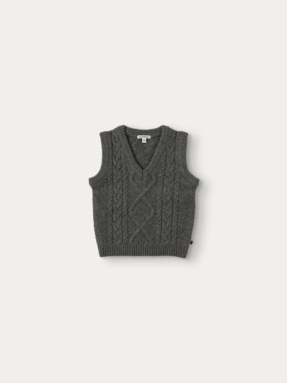 Cable V-Neck Pullover - Gray