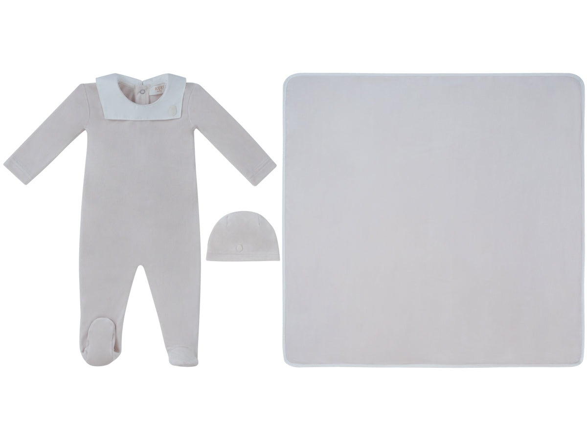 Classic Bib Footie, Hat & Blanket Set - Stone