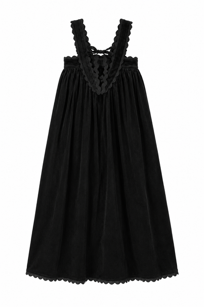 Maxi Robe With Ric Rac Trim - Black