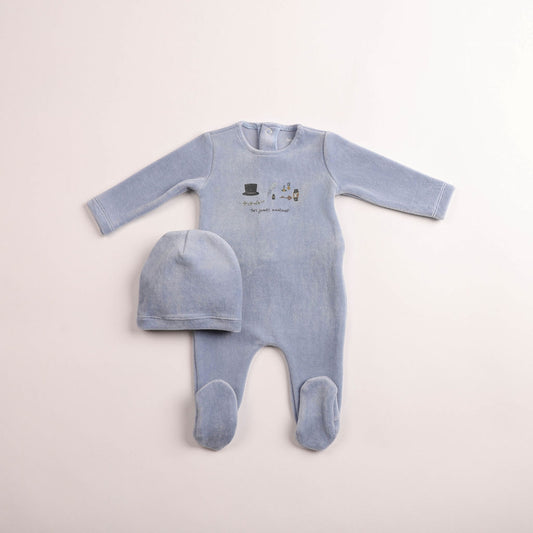 Paraphenalia Velour Footie And Beanie - Crystal Blue