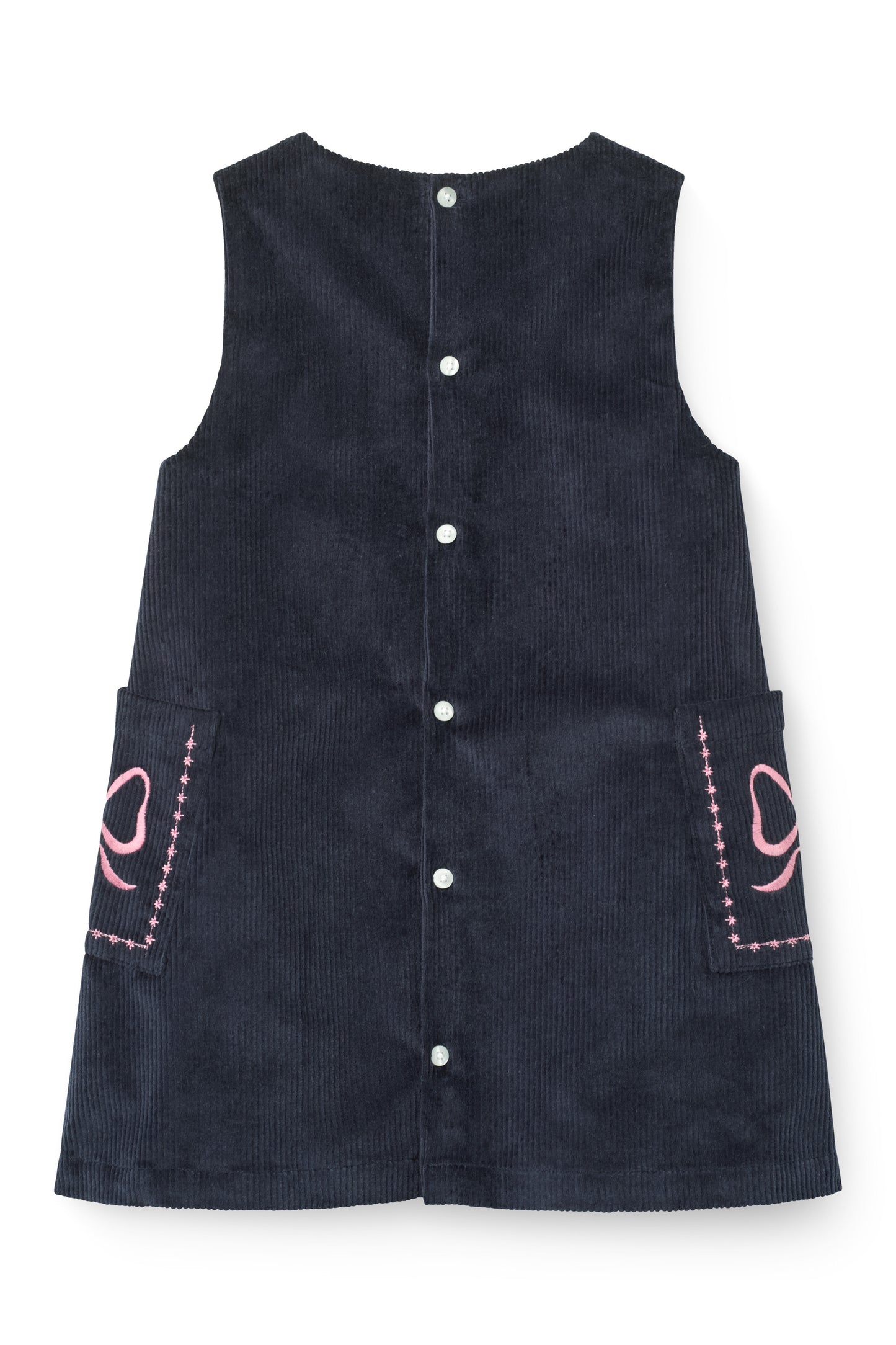 Corduroy Embroidered Dress - Navy