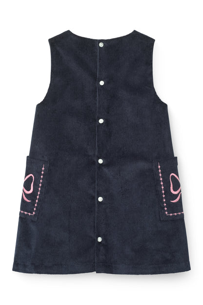 Corduroy Embroidered Dress - Navy