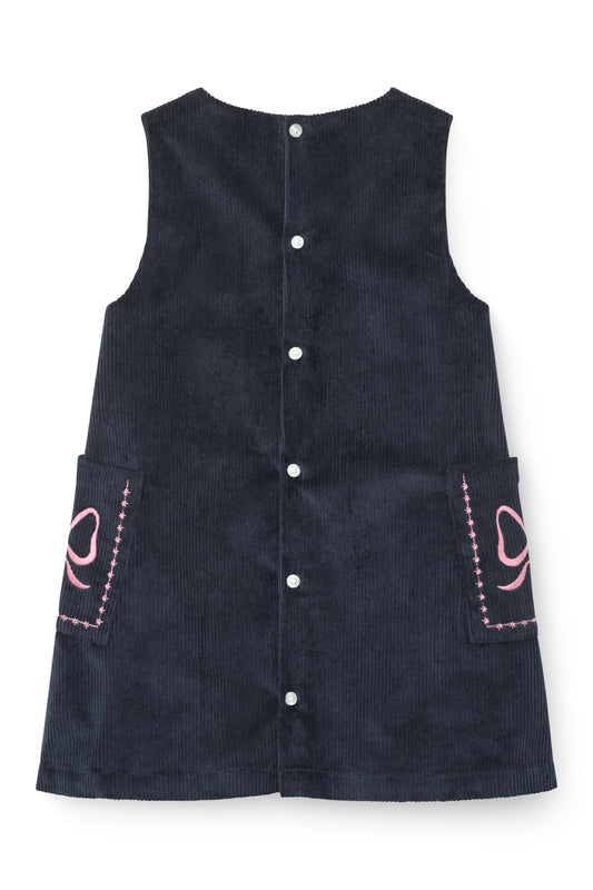 Corduroy Embroidered Dress - Navy