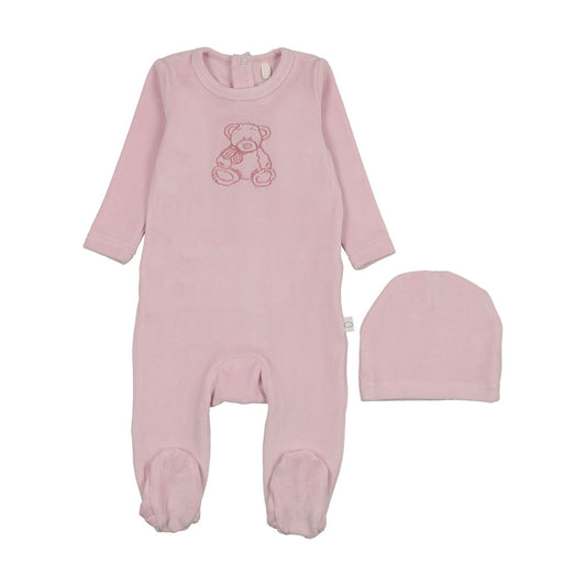 Velour Bear Footie - Pink