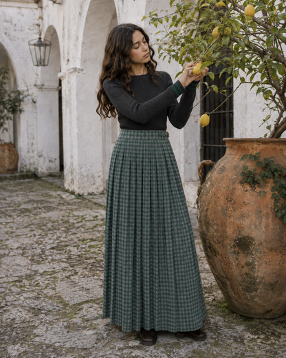 Rowan Gingham Maxi Wrap Skirt - Gray/Green