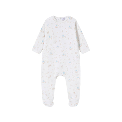 Forest Print Footie/Hat - Blue