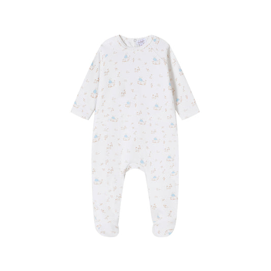 Forest Print Footie/Hat - Blue
