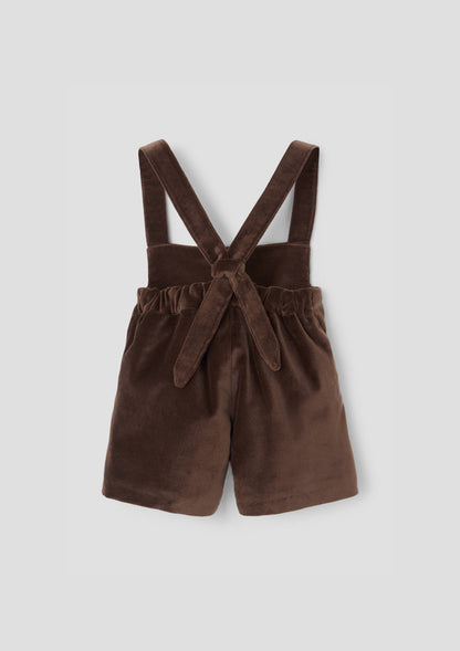 Velvet Dungarees With Crossover Straps And Pockets - Brown