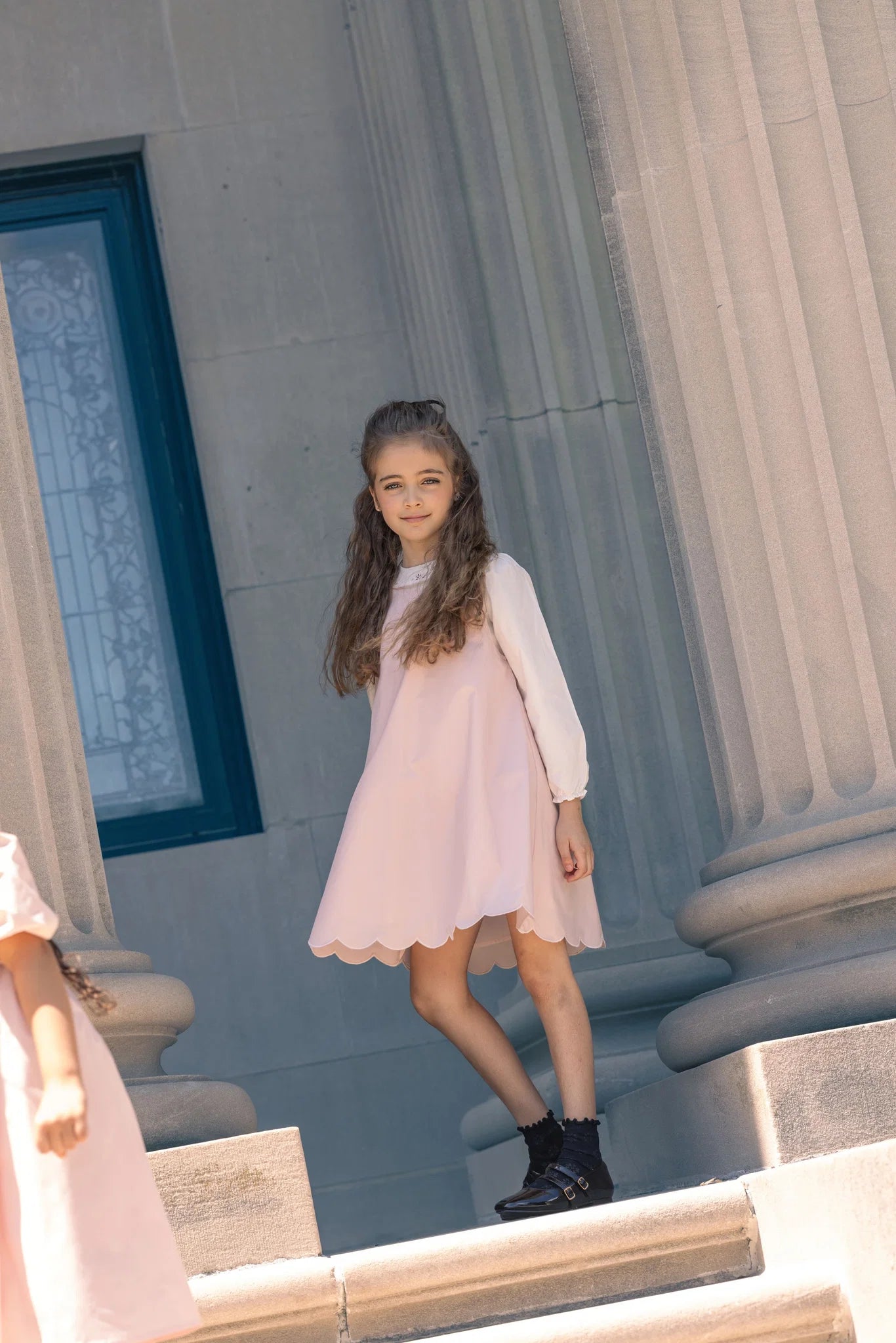 Taffeta Scallop Hem Jumper with Shirt - Champagne