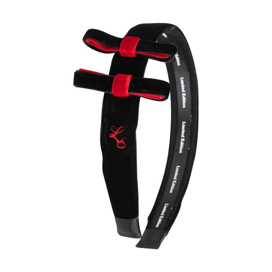 Two Tone Velvet Bow Headband - Black and Red