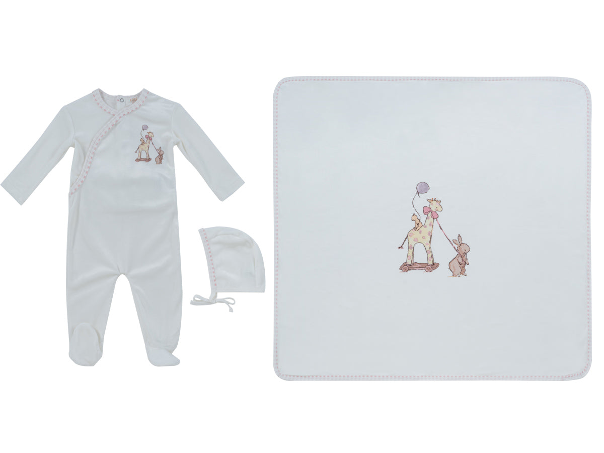 Meadow Friends Footie, Hat & Blanket Set - Pink
