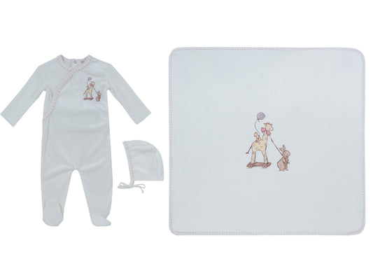 Meadow Friends Footie, Hat & Blanket Set - Pink