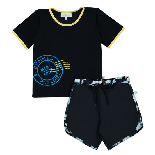 Miss Mini Postcard Swim Top & Bottom Shorts Set