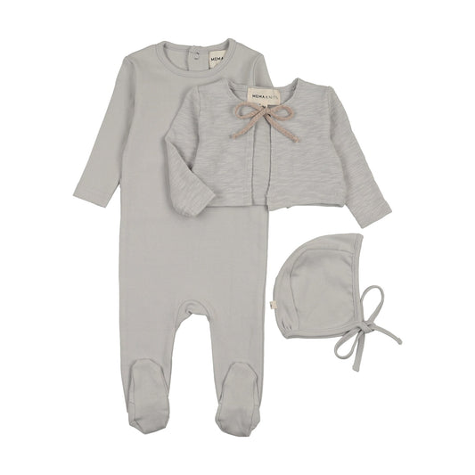 Pointelle Footie, Slub Cardigan & Bonnet
