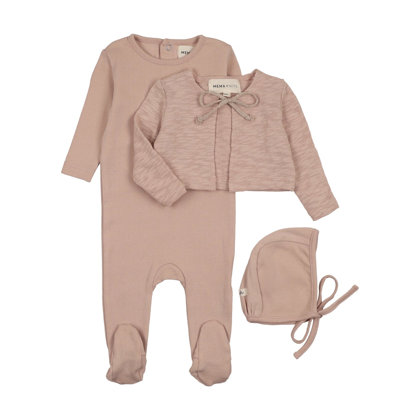 Pointelle Footie, Slub Cardigan & Bonnet