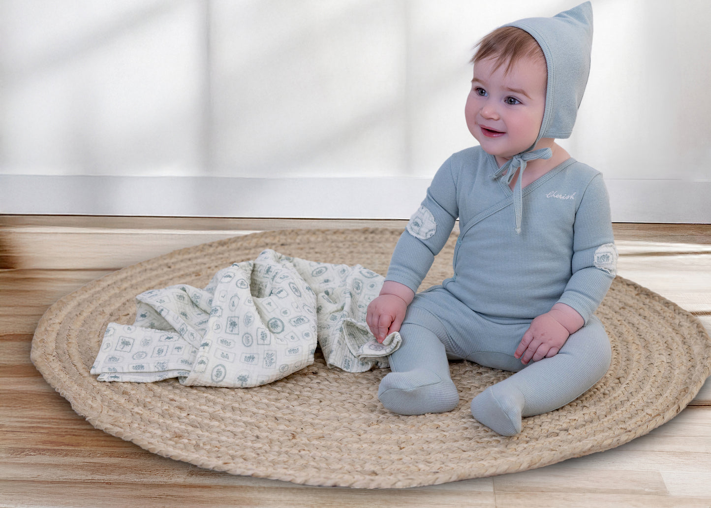 Milk Keepsake Wrap Footie With Patch and Pixie Bonnet