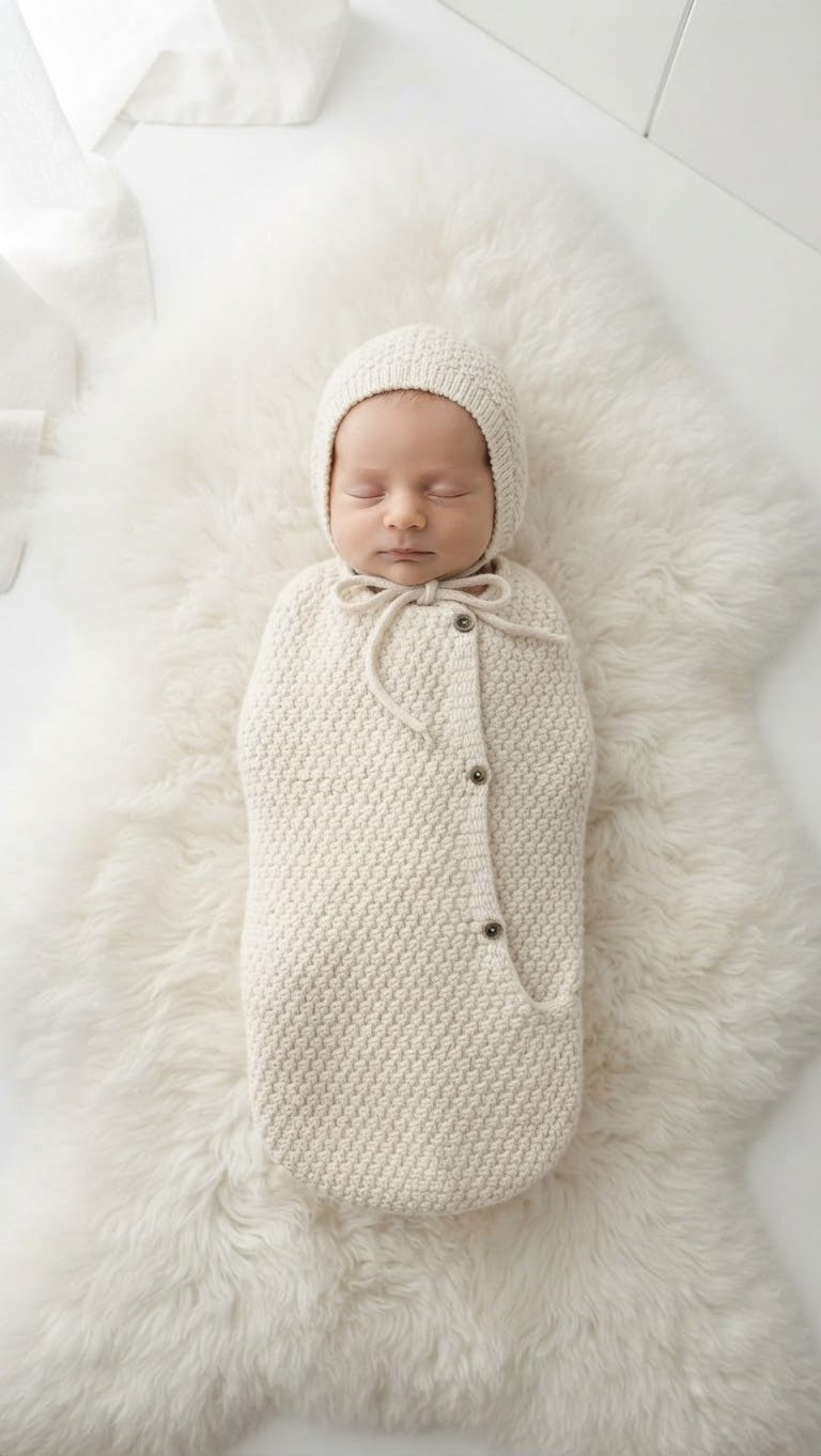 Knit sac and bonnet DO40 - Butter