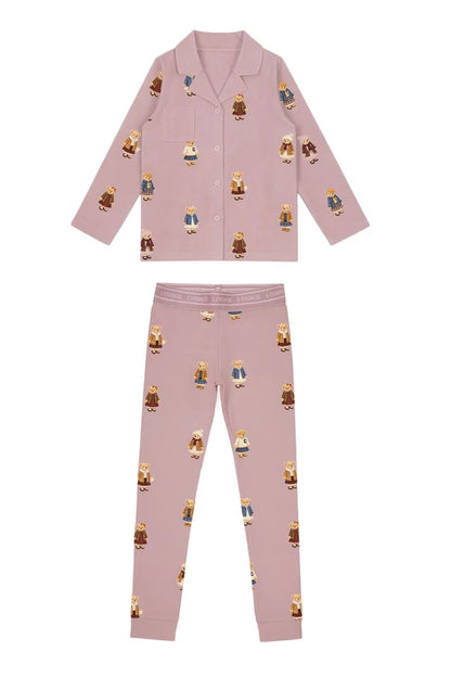 Teddy Pattern Lounge Grandpa Set - Dusk