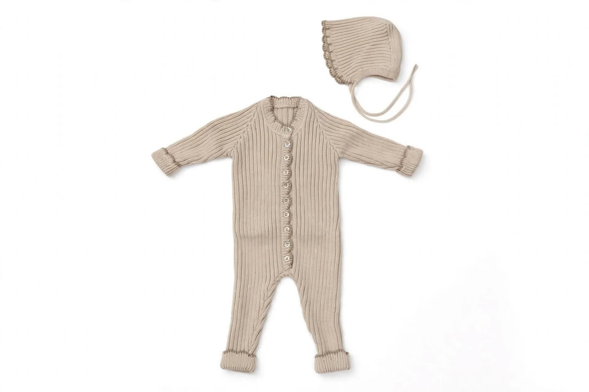 Knit onepiece and Bonnet DO33 - Butter
