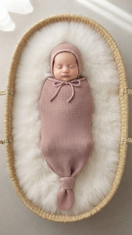 Knit Cocoon and bonnet - Pink
