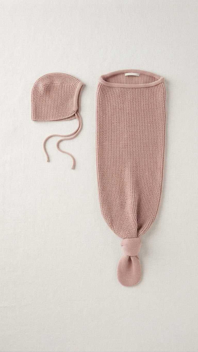 Knit Cocoon and bonnet - Pink