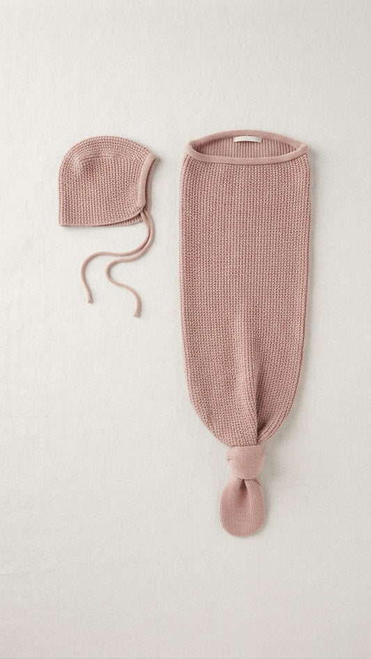 Knit Cocoon and bonnet - Pink