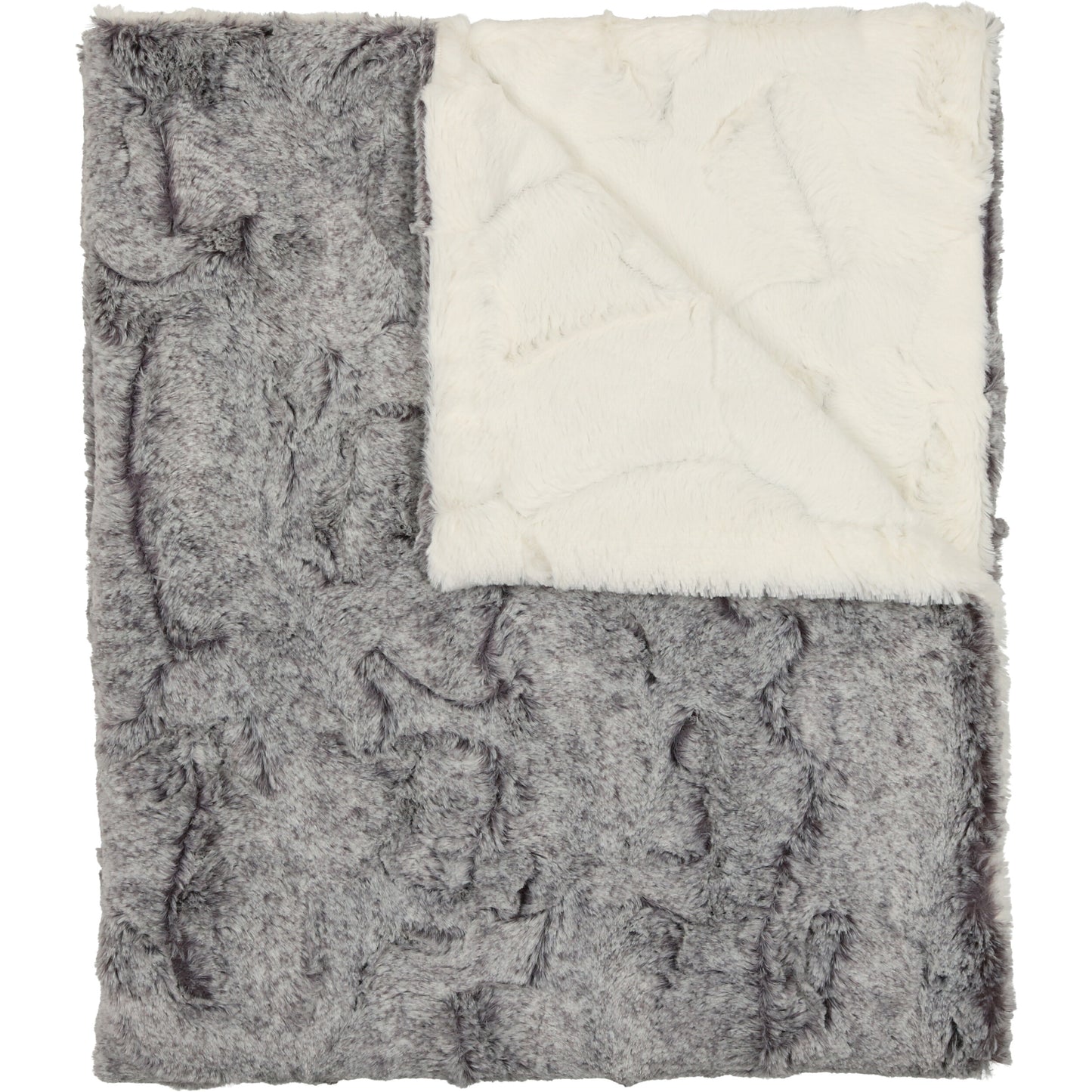 Peluche Heather Fur Blanket - Grey and Natural
