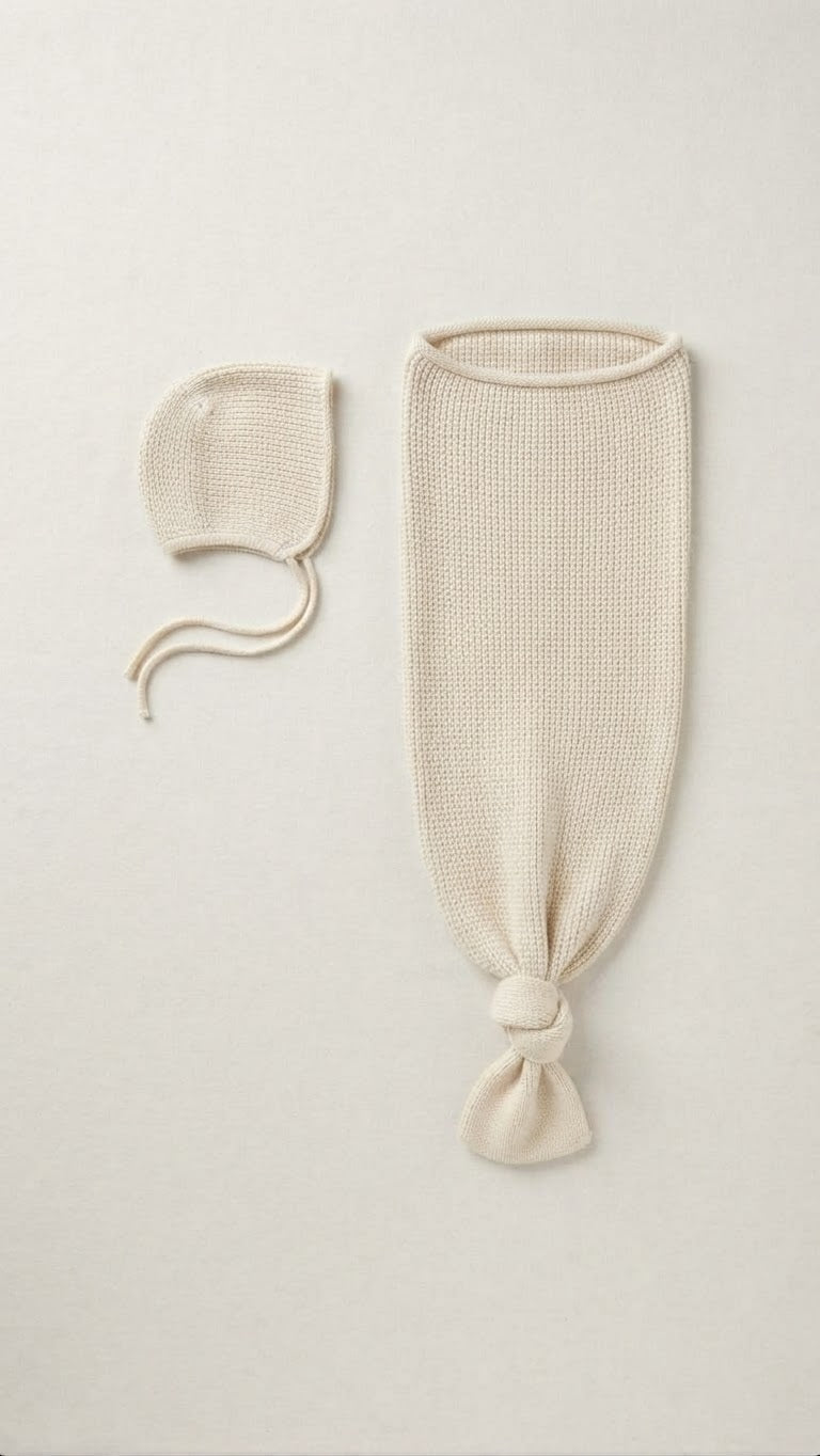 Knit cocoon and bonnet - Butter