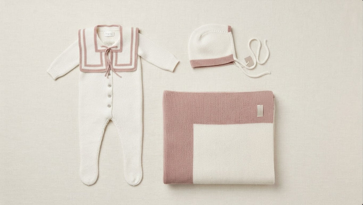 knit onepiece hat blanket set DO2- Pink