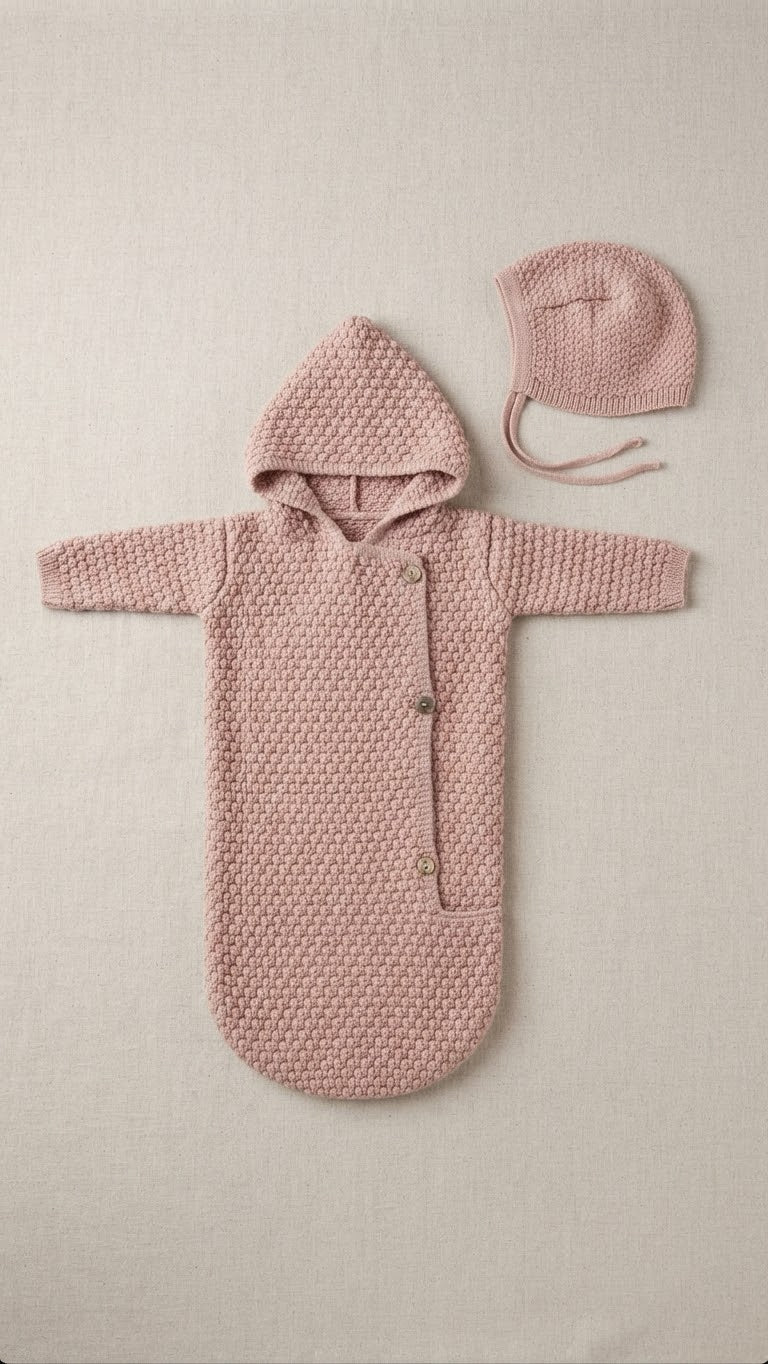 Knit sac and bonnet DO40 - Pink