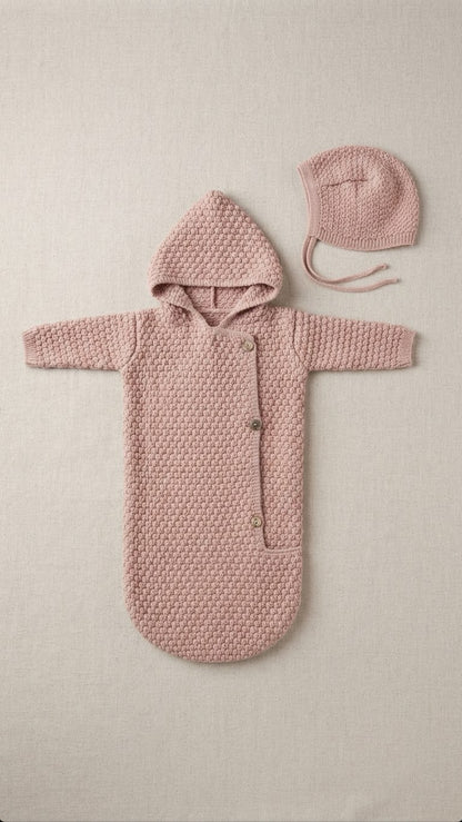 Knit sac and bonnet DO40 - Pink