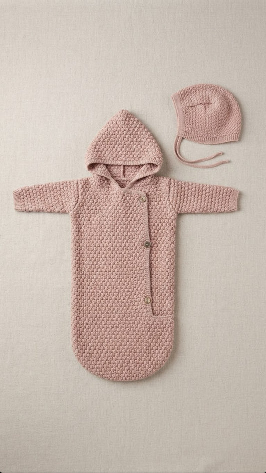 Knit sac and bonnet DO40 - Pink