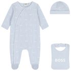 Hugo Boss Footie Hat and Bib in Gift Box J53045