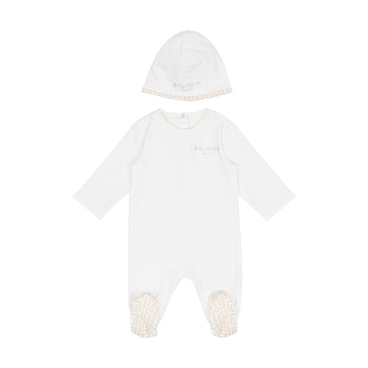 Balmain Footie & Hat Set BXB50A