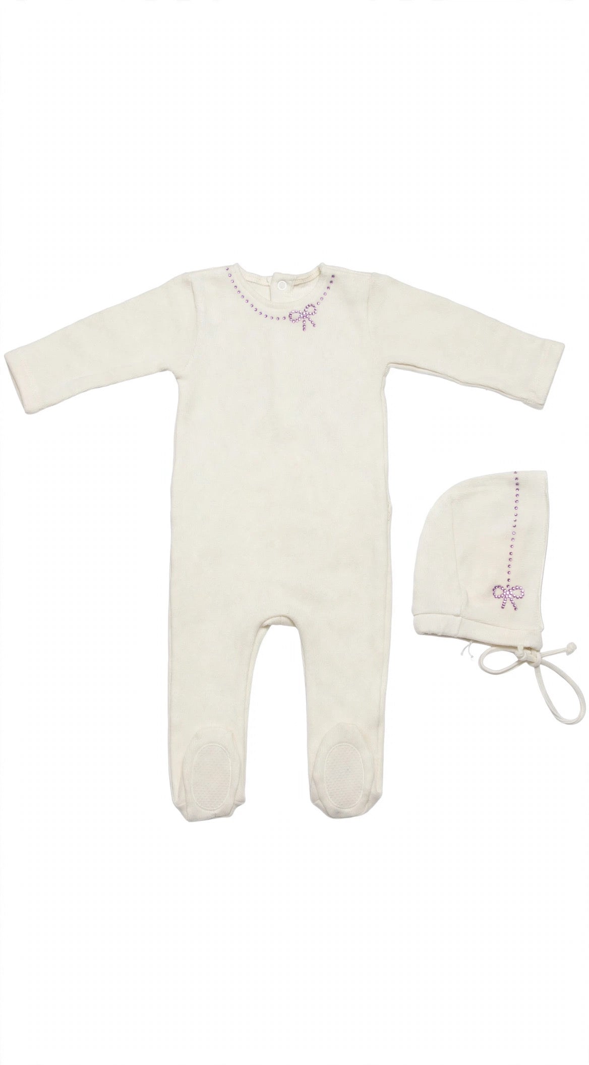 Latte Crystal Footie/Bonnet - Pink