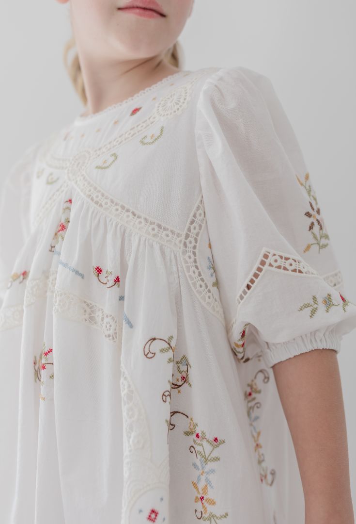 Petit Amalie Cross Stitch Elbow Sleeve Dress