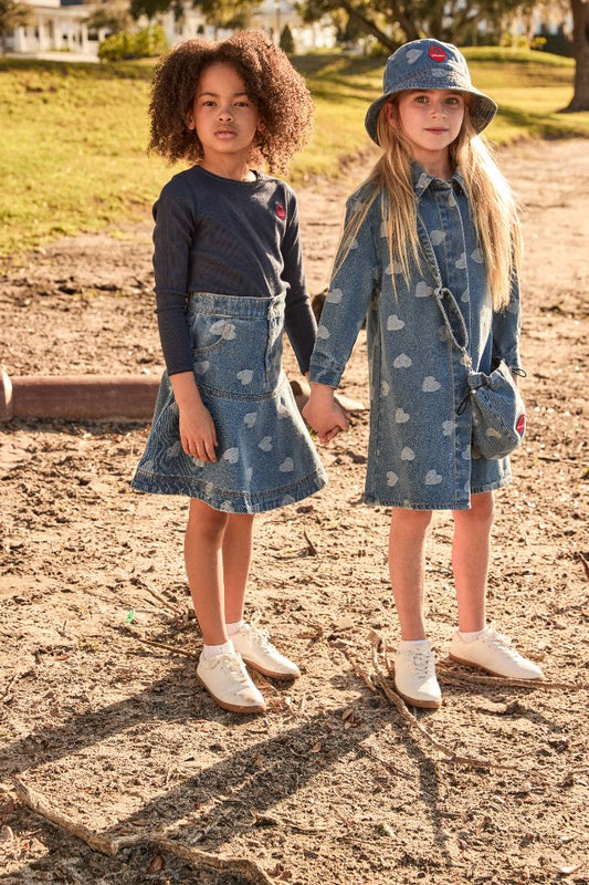 Heartprint Denim Skirt