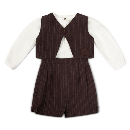 Boys Pinstripe 3pc Set - Brown
