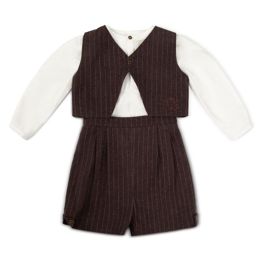 Boys Pinstripe 3pc Set - Brown