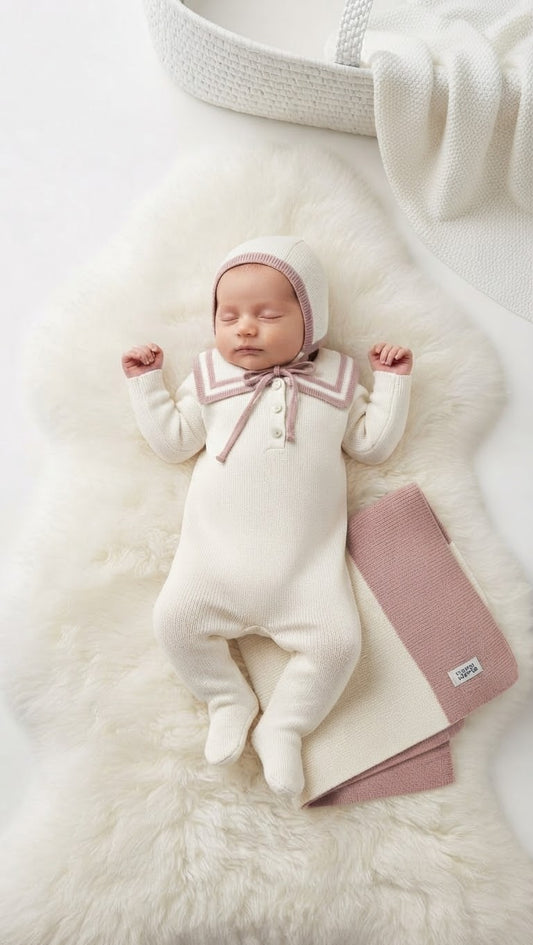 knit onepiece hat blanket set DO2- Pink