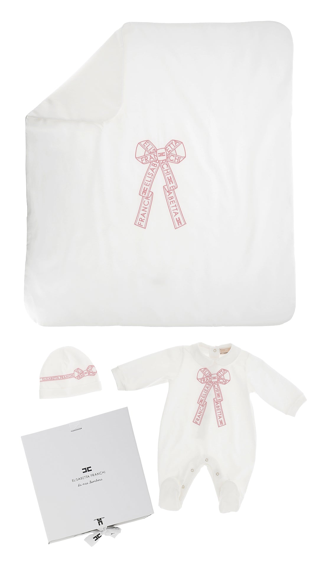 Elisabetta Franchi Footie Hat & Blanket w Bow 062
